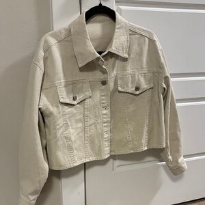 Cropped European Canvas Jacket in Light Beige